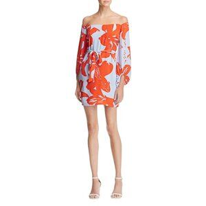 Bardot Camilla Blue Orange Floral Off-the-Shoulder Dress Sz 12